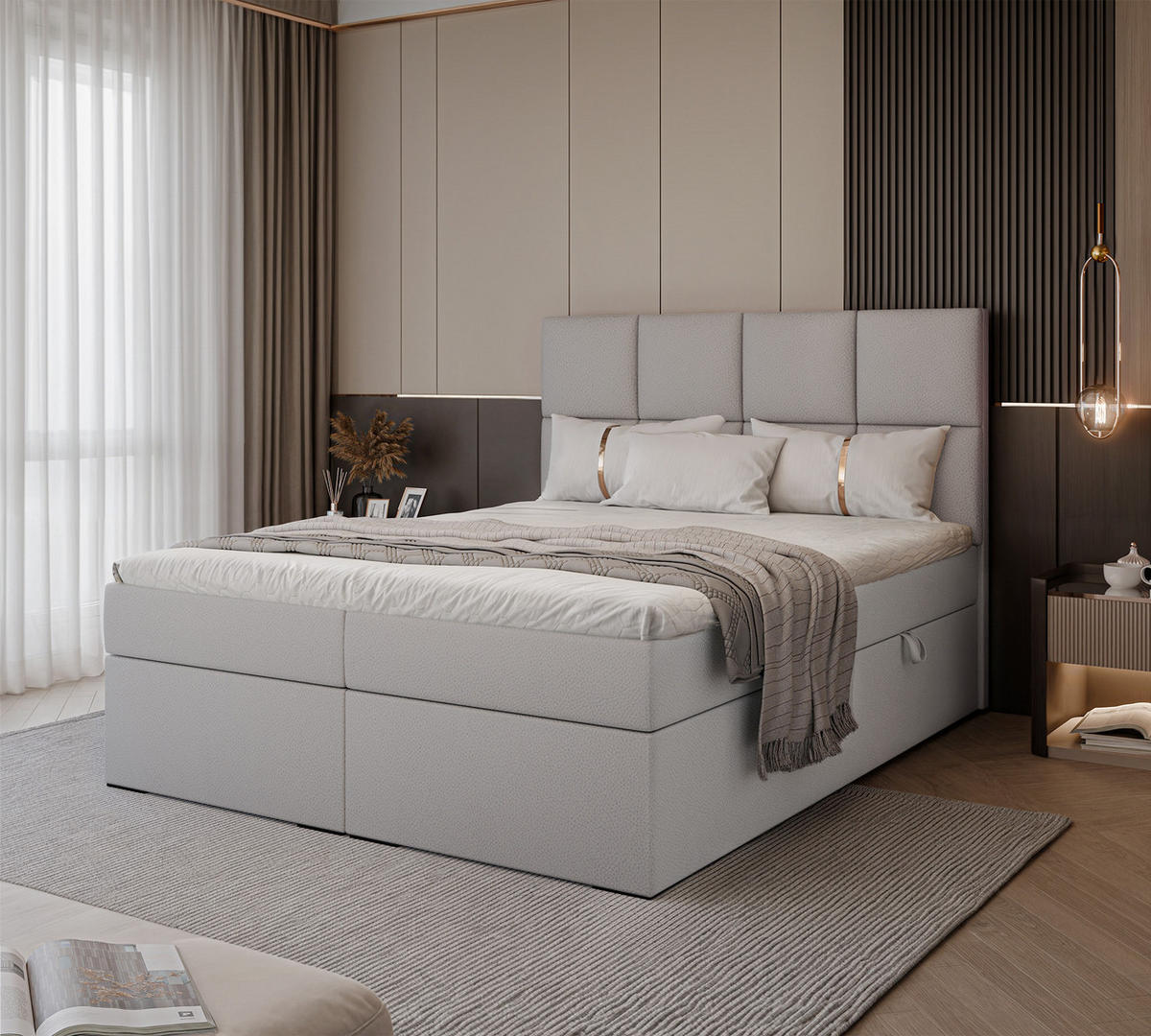 BOXBETT MAGNUS 120/200 cm mit Matratze und Topper, Grau - Grau, Textil (120/200cm) - Idohome