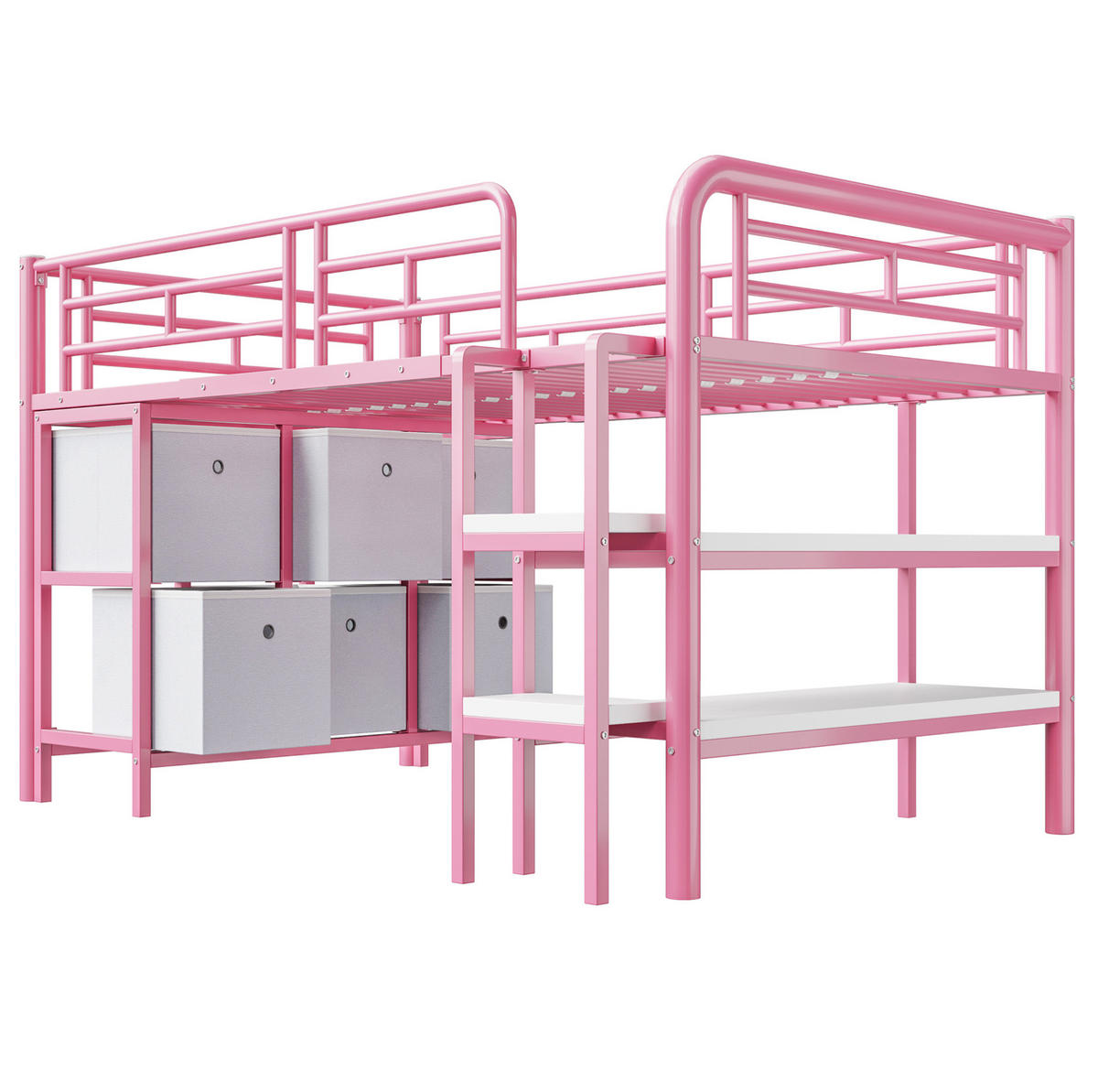 HOCHBETT 90/200 cm Pink Metall mit Stauraum und breiter Treppe - Rosa, Metall (90/200cm) - OKWISH