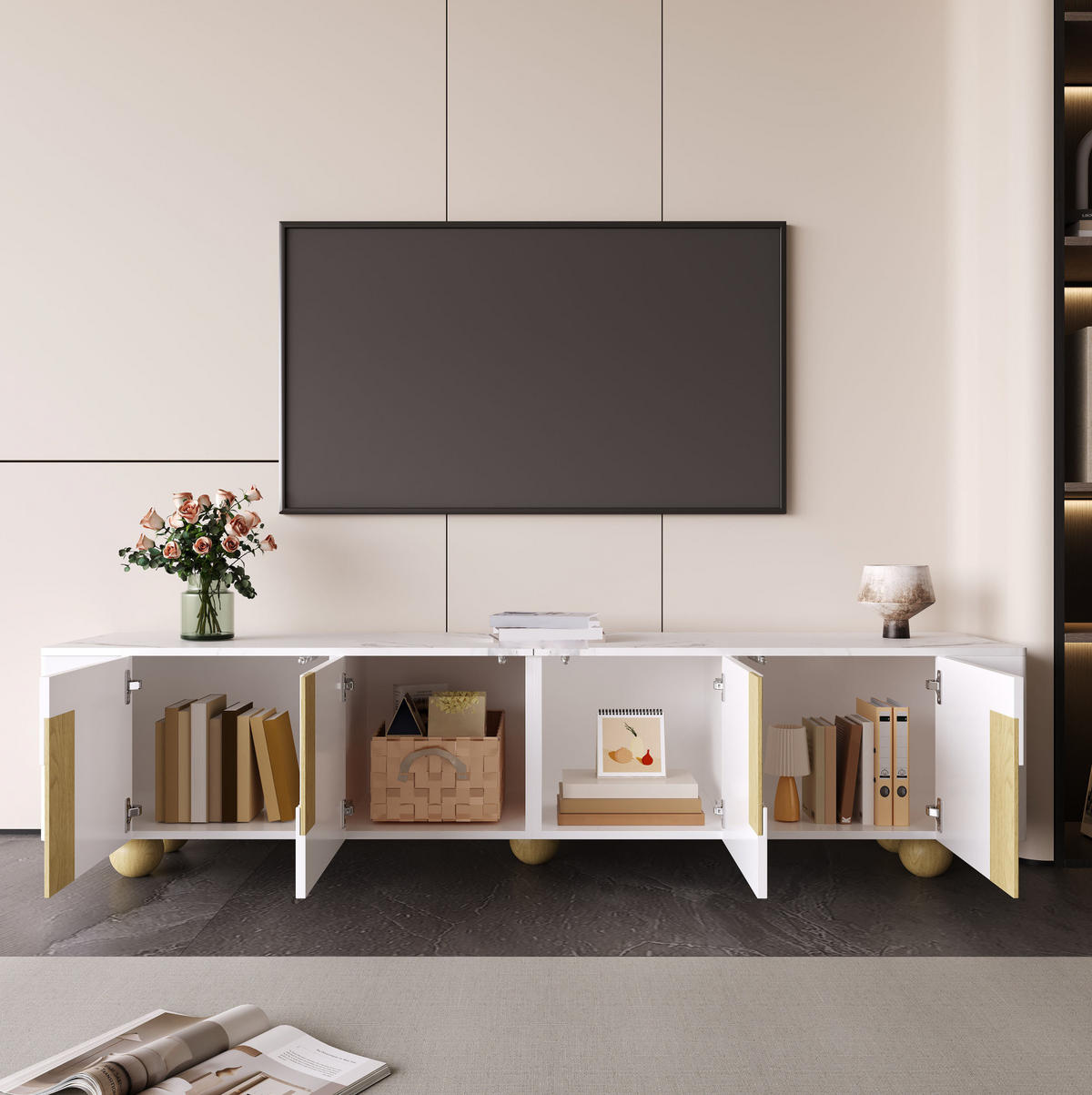 TV-SCHRANK 180 cm Weiß Holzoptik mit 4 Türen - Weiß, Holzwerkstoff (40/44/180cm) - Beauniv