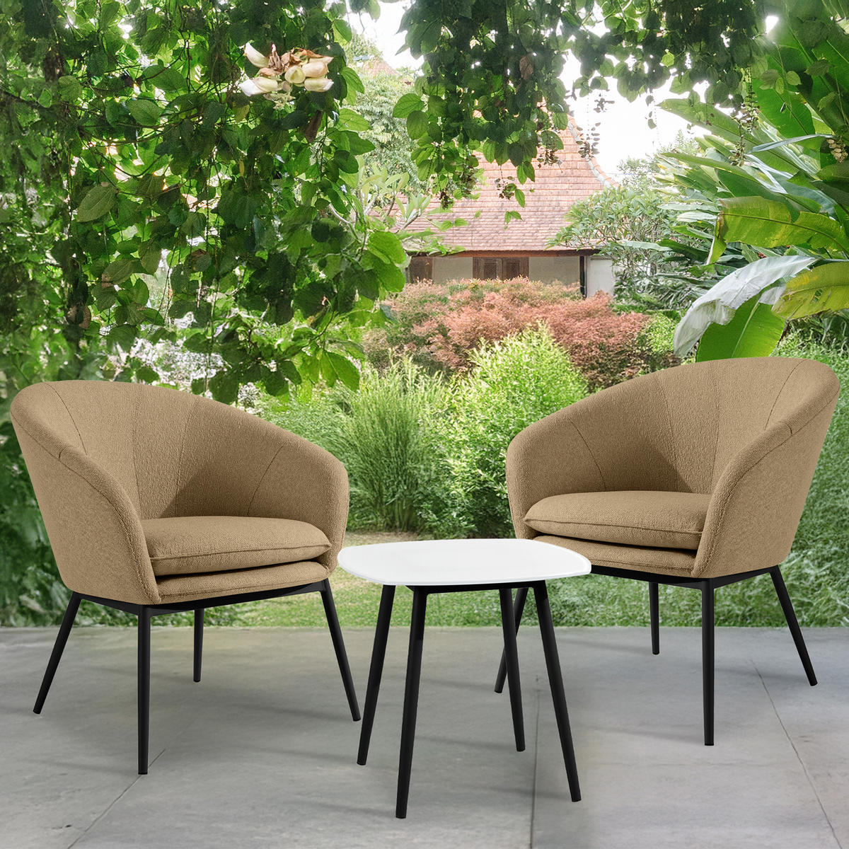 GARTENMÖBELSET SOLIS Gartenlounge-Set, warm beige/schwarz - Beige, Textil/Metall - KONSIMO®