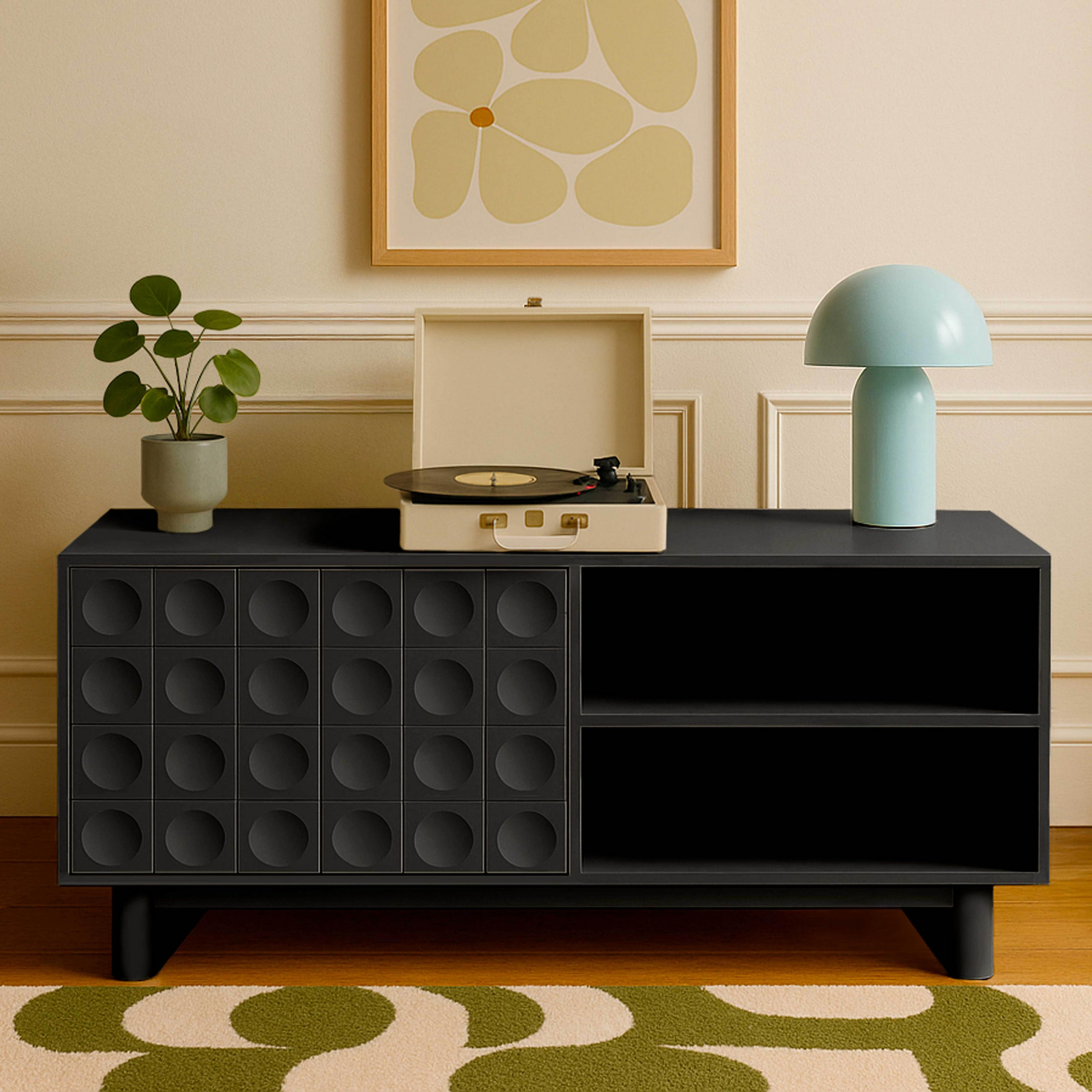 TV-SCHRANK, Schwarz - Schwarz, Holz (40/58/120cm) - Oviala