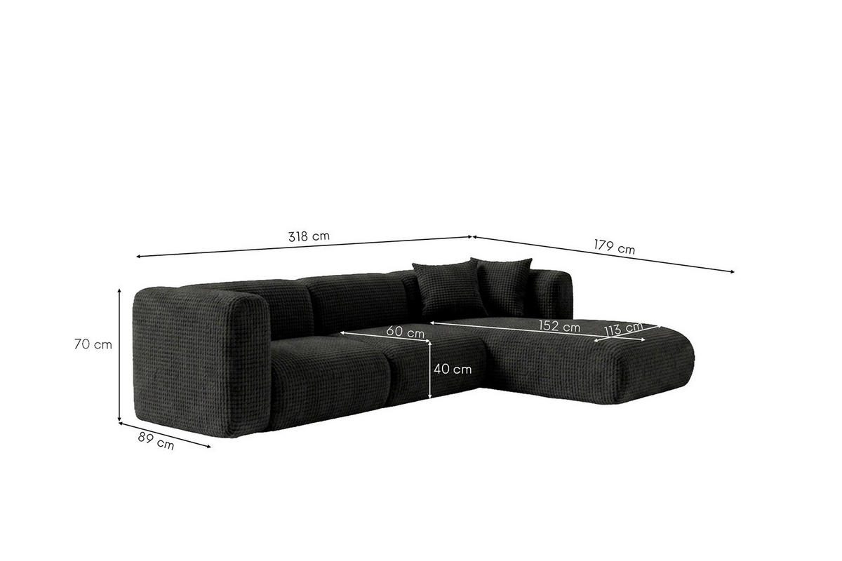 ECKSOFA L-Form, Chenille-Stoff Cremona, Anthrazit, Rechts, GRETA - Anthrazit, Holz (318/179cm) - Kaiser Möbel