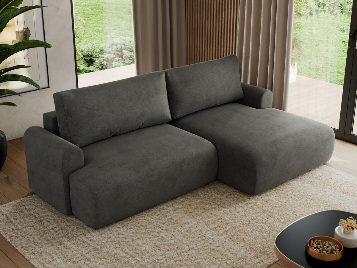 ECKSCHLAFSOFA TONO L Dunkelgrau Velvet - rechts - Dunkelgrau/Schwarz, Kunststoff/Textil (150/260cm) - MKS