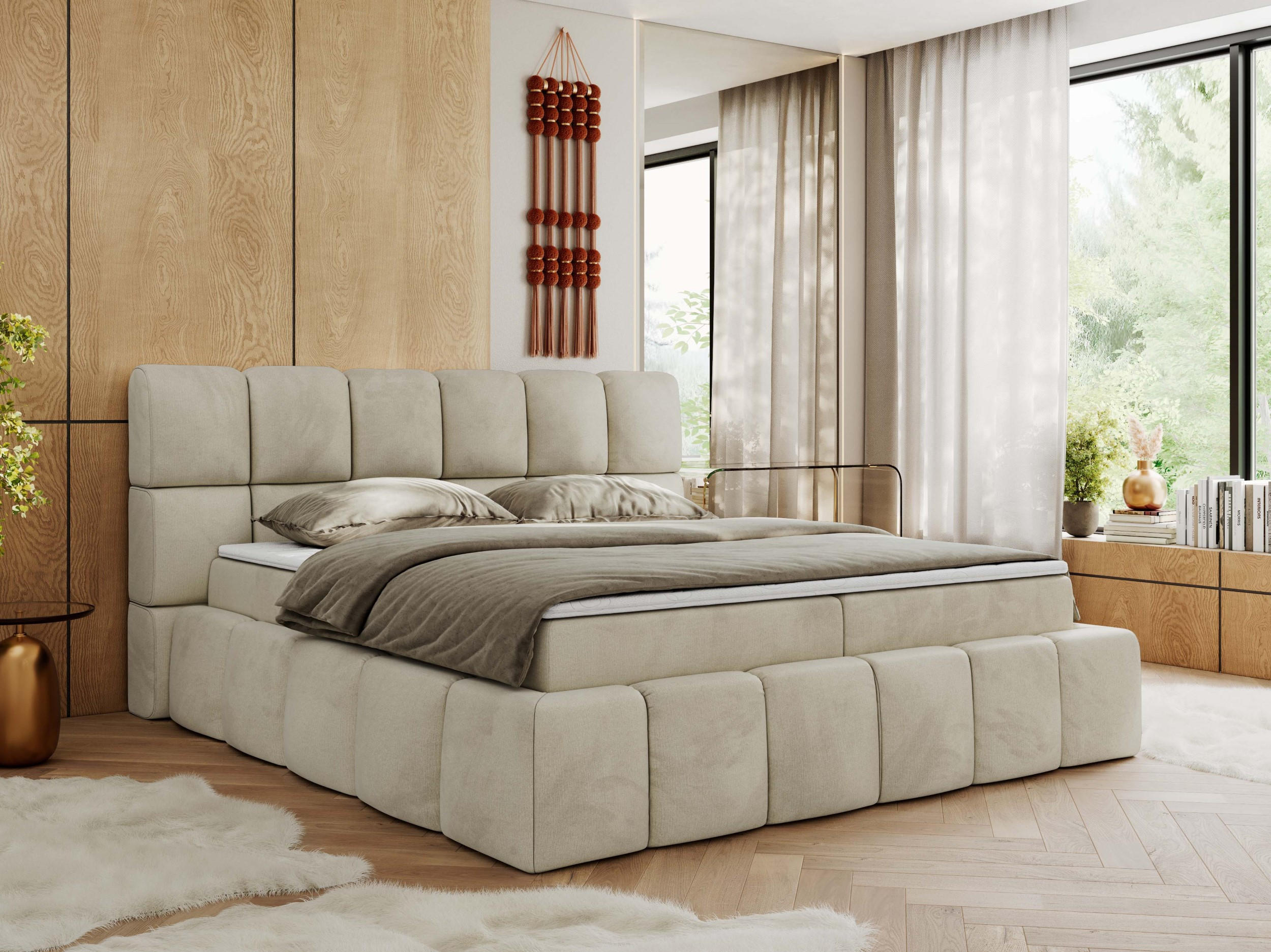 BOXBETT NIRA 120/200 - Beige Velvet - H3 - Beige, Holz/Textil (120/200cm) - MKS