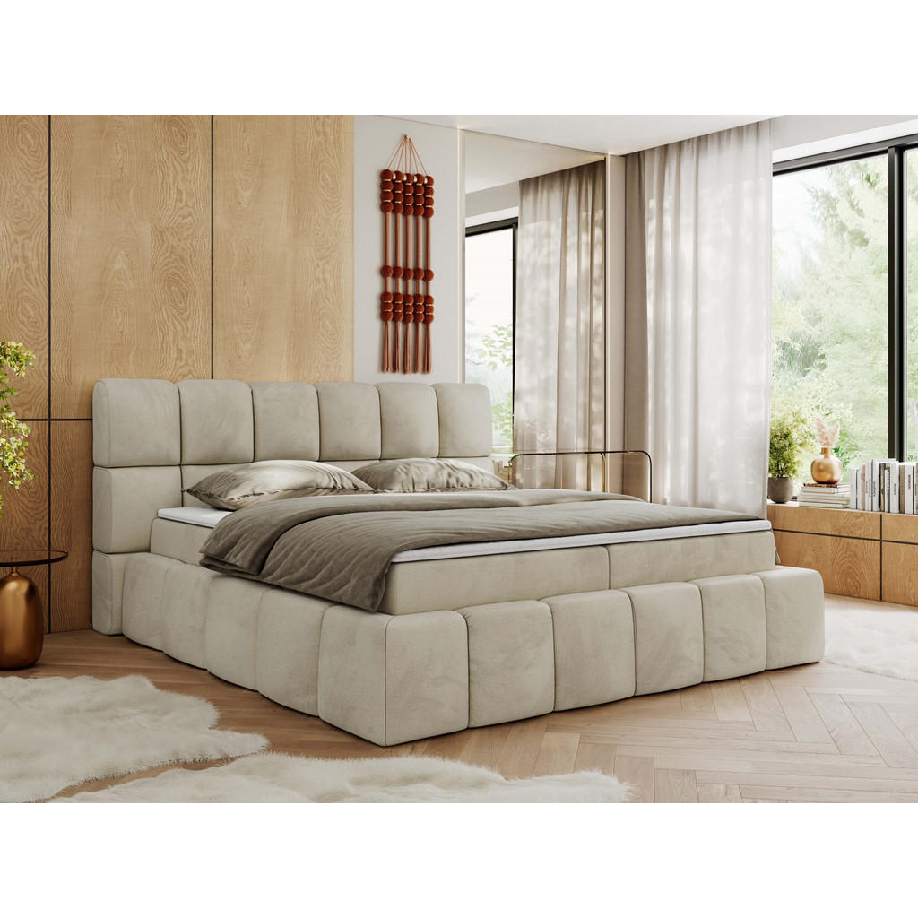 Thumbnail - MKS Boxbett, Beige, Textil, 2-Sitzer, H4, 7-Zonen, Rechteckig, 200x200 cm, Oeko-Tex®, Schlafzimmer, Betten, Boxspringbet...