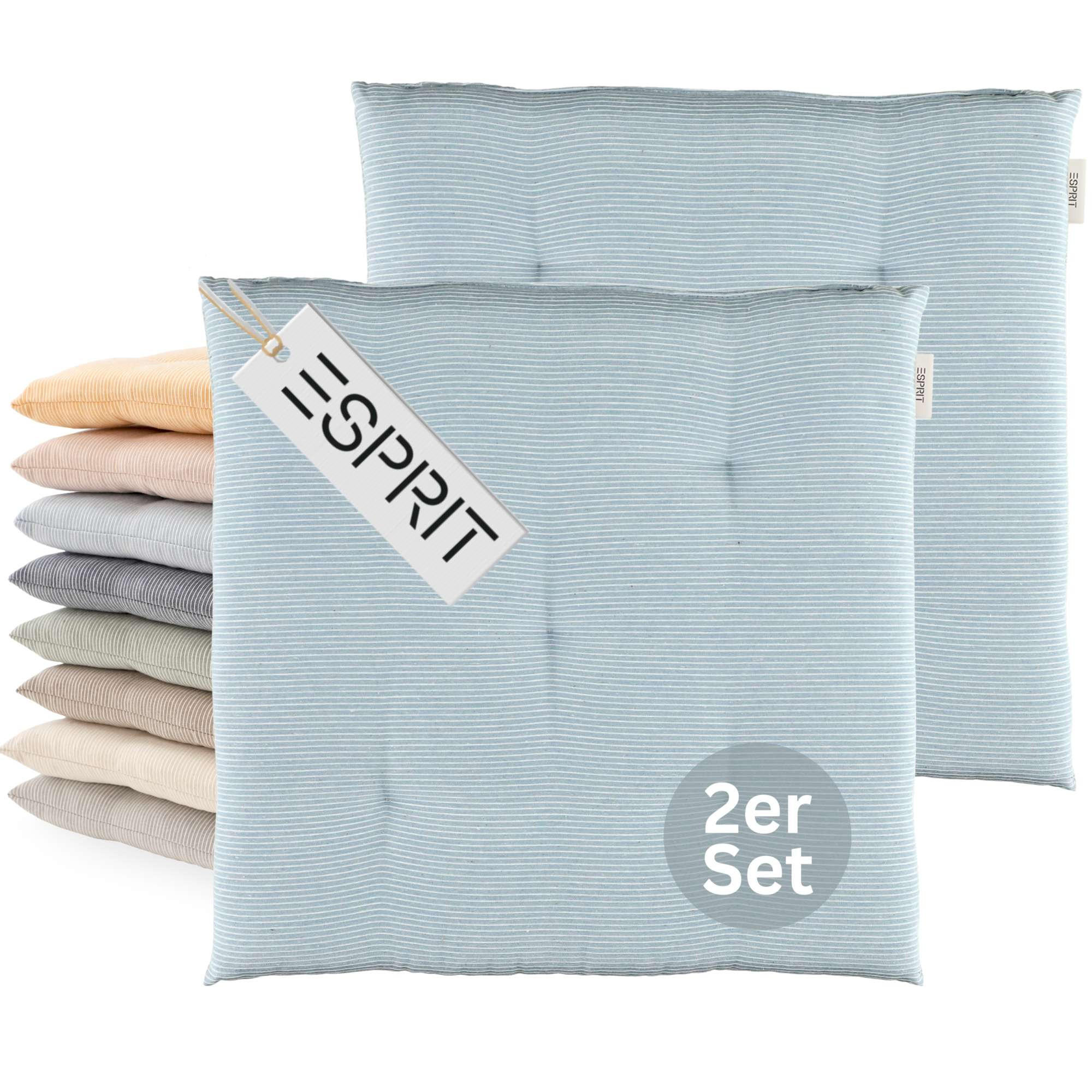 SITZKISSEN 2er Set Needlestripe hellblau - 40x40 cm - Hellblau, Textil (40/40/3cm) - Esprit