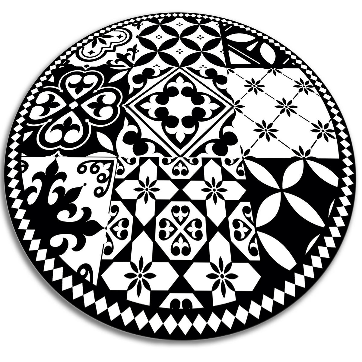 VINYL TEPPICH Ø50 cm Portugiesisches Muster - Schwarz/Weiß, Kunststoff (50/50cm) - TULUP