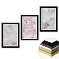 WANDBILDER 3er-Set - 20x30 cm Schwarzer Rahmen - Rosa Blumen Marmor Pastell - Schwarz, Kunststoff (20/30cm) - ArtPrintCave