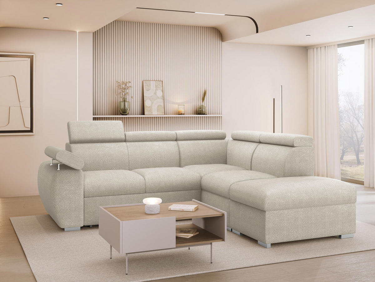 ECKSOFA Boston 2RR1P, Seite: Rechts 2R+R+1P(65)+PUFAP - Silberfarben/Mokka, Holz/Textil (260/230cm) - MIRJAN24