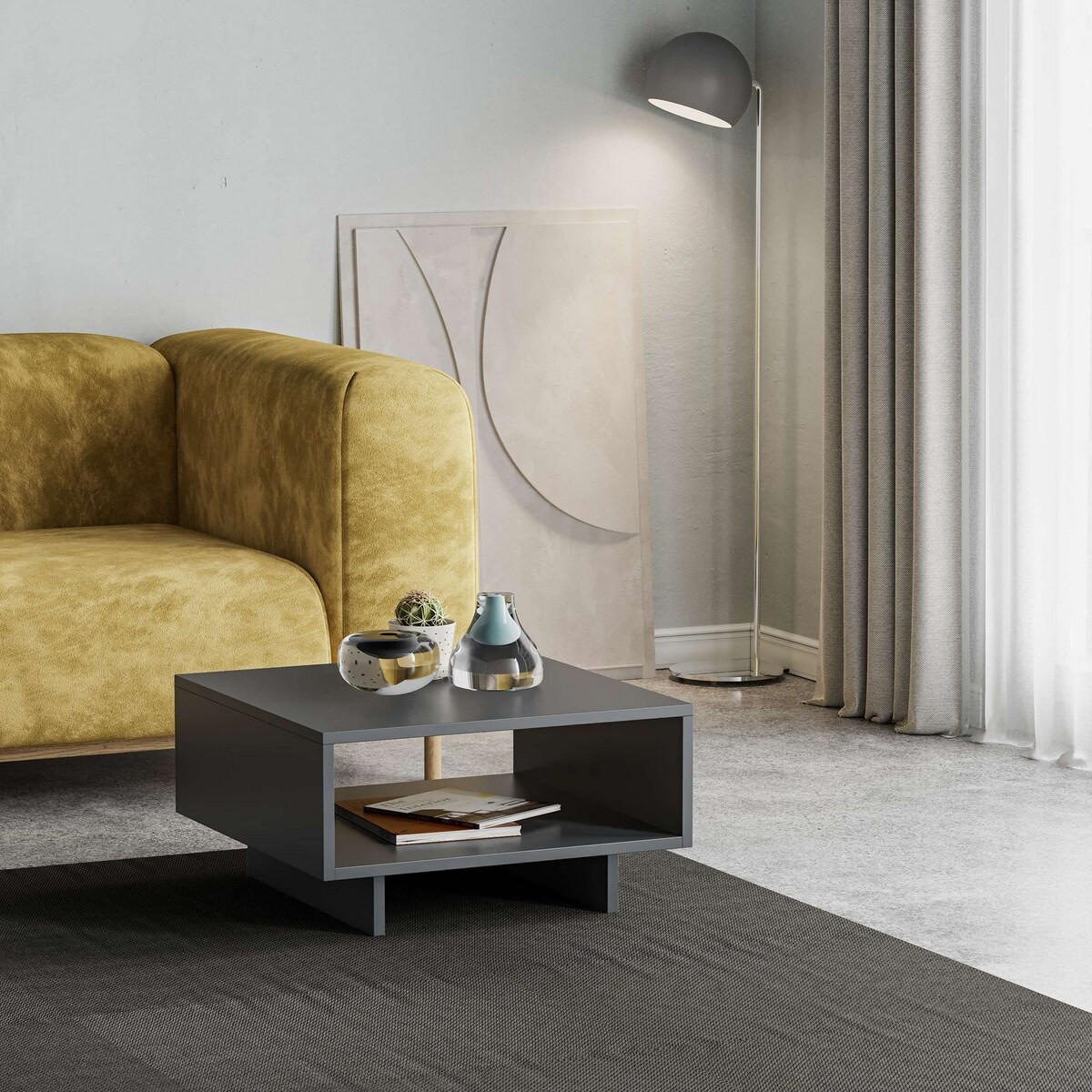 COUCHTISCH mit 1 Regal L60 cm - Hola - Anthrazit, Holzwerkstoff (60/60/32cm) - Calicosy