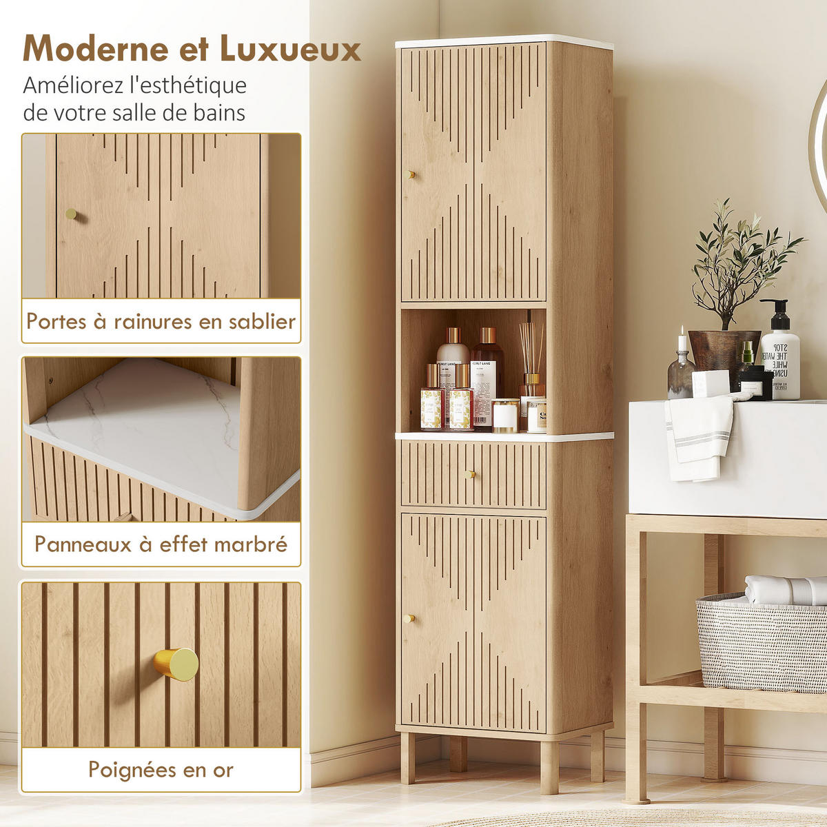 HOCHSCHRANK DE-12490 41,5/30/168 cm Eiche - Eichefarben, Holzwerkstoff (30/168/41.5cm) - ComfortXL