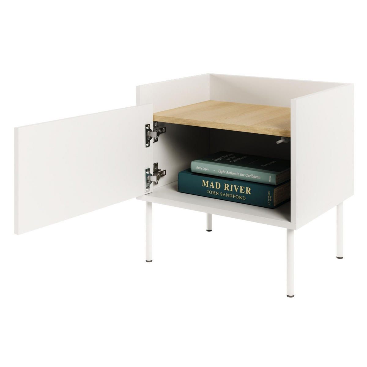 NACHTTISCH Tovi Weiß / Holzoptik Eiche 50 cm - Weiß, Holzwerkstoff/Metall (48.2/48.5/36.4cm) - Selsey