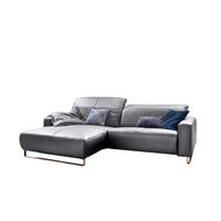 ECKSOFA MIT SITZTIEFENVERSTELLUNG YORK Hellgrau Leder - Silberfarben/Hellgrau, Leder (284/180cm) - KAWOLA