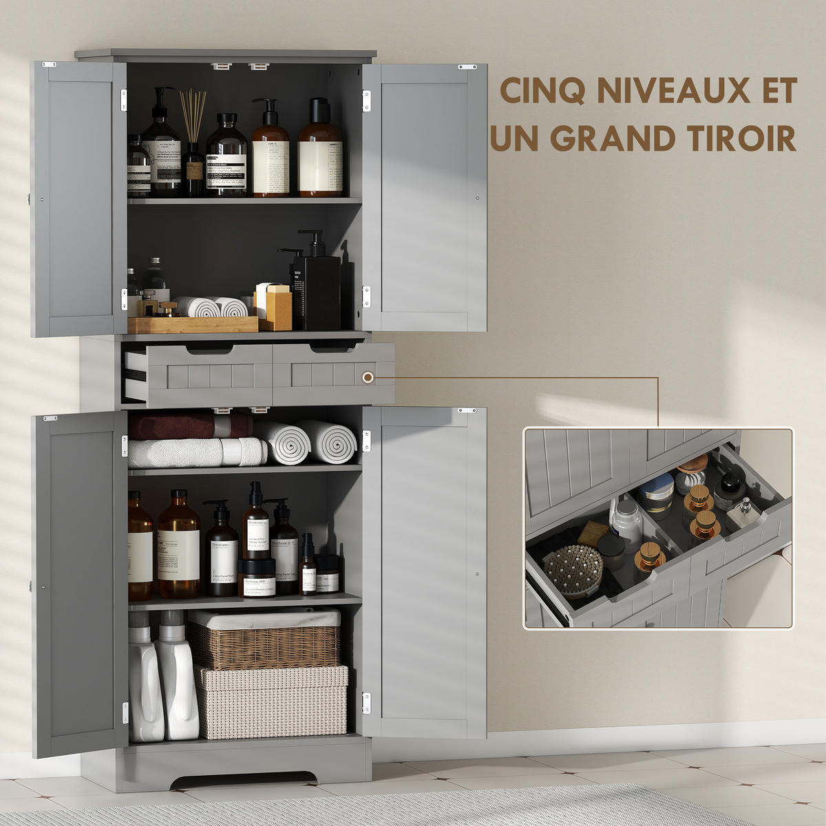 MIDISCHRANK DE-12543 60/30/160 cm Grau - Grau, Holzwerkstoff (30/160/60cm) - ComfortXL