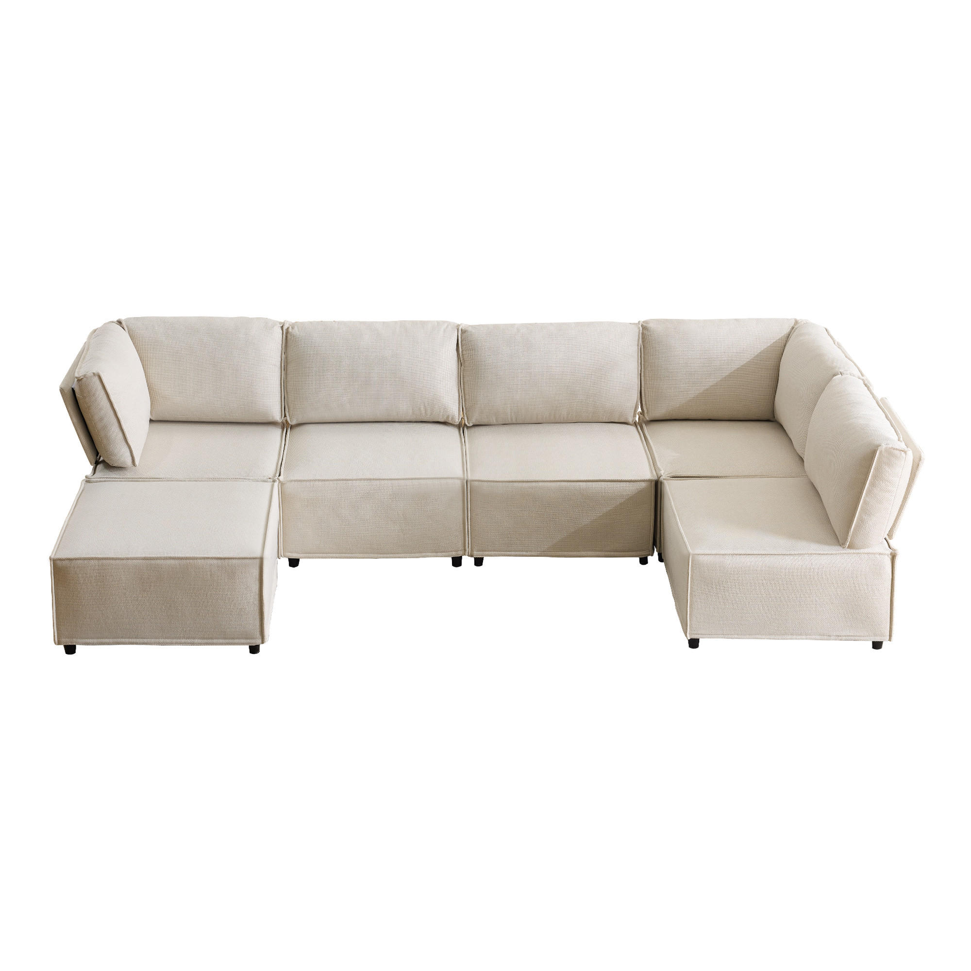 WOHNLANDSCHAFT Leinen Beige Frei kombinierbar - Beige, Holzwerkstoff/Textil (308/77/152cm) - WISHDOR