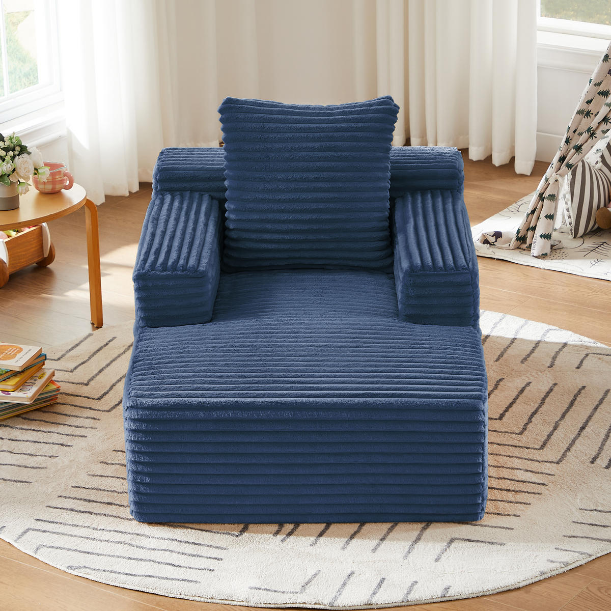 SCHLAFSESSEL DE-34915 Cord mit Schlaffunktion Blau - Blau, Textil (81/50/117cm) - ComfortXL
