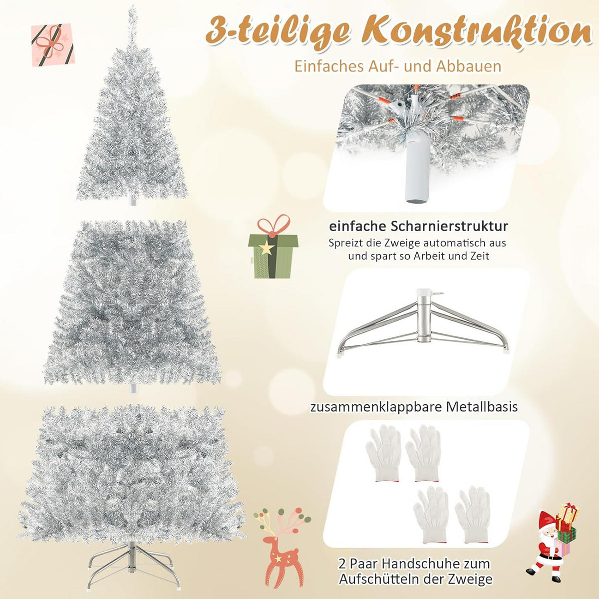 WEIHNACHTSBAUM 180cm Silber - Silberfarben, Kunststoff (180cm) - COSTWAY