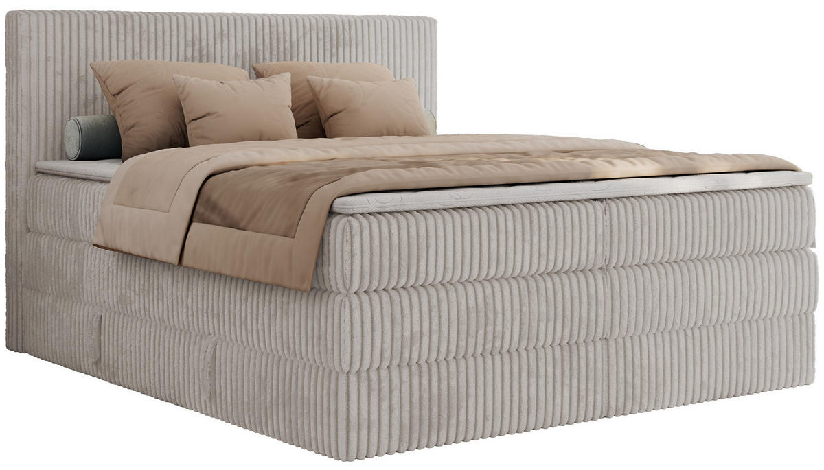 BOXSPRINGBETT TILIANO KING - 160/200 - Hellgrau Cord - H4 - Hellgrau, Holz/Textil (160/200cm) - MKS