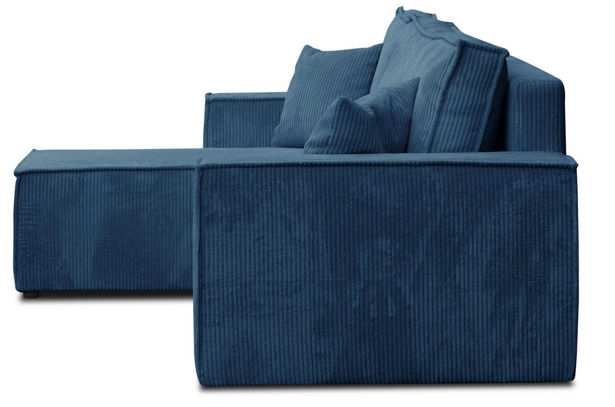 ECKSOFA Hugo L in L-Form mit Schlaffunktion und Bettkasten, Farbe: Blau, Cordstoff, Ottomane Unsiversal - Blau, Textil (244/145cm) - VENASI MÖBEL