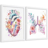 POSTER Set aus 2 Anatomie Mensch Drucke und Wandbilder mit Herz und Atmungssystem Floraler Stil Medizinische Wanddekoration Größe Weißer Rahmen A4 - Weiß, Papier (21/29.7/3cm) - Nacnic