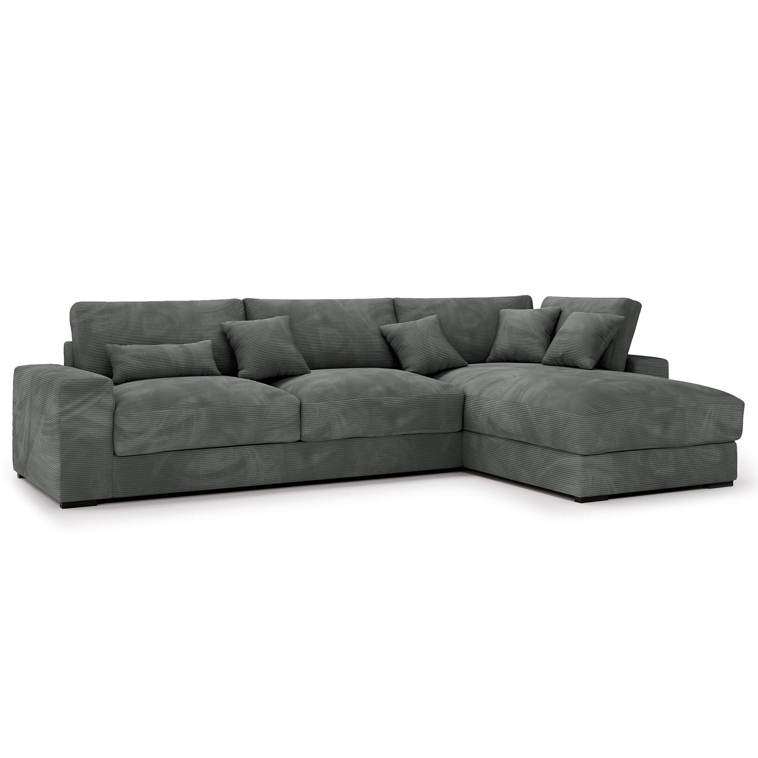 ECKSOFA mit Longchair - Schwarz/Graphitfarben, Kunststoff/Textil (340/205cm) - home24