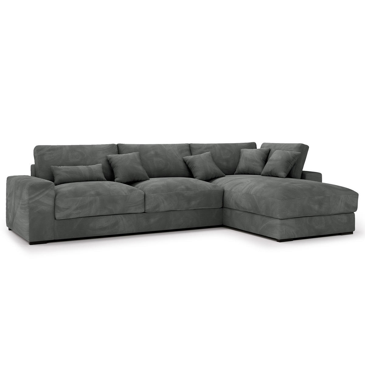 ECKSOFA mit Longchair - Schwarz/Graphitfarben, Kunststoff/Textil (340/205cm) - home24