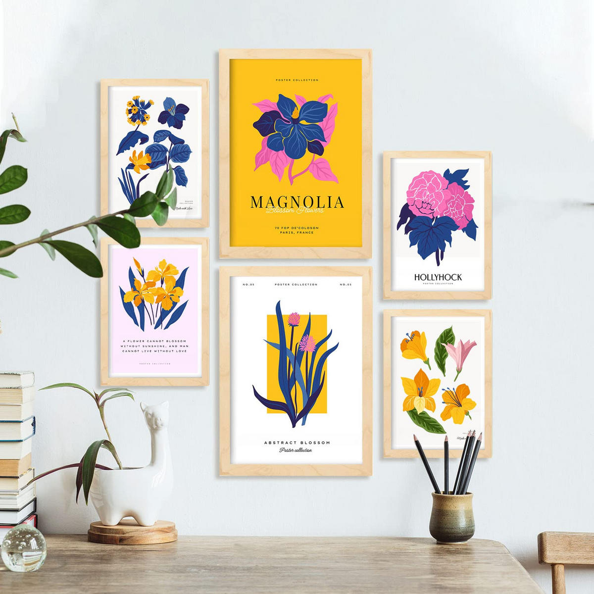 POSTER Set Mit 6 Blumen Magnolienblätter A3 & A4 Rahmenlos - Klar, Papier (29/3cm) - Nacnic