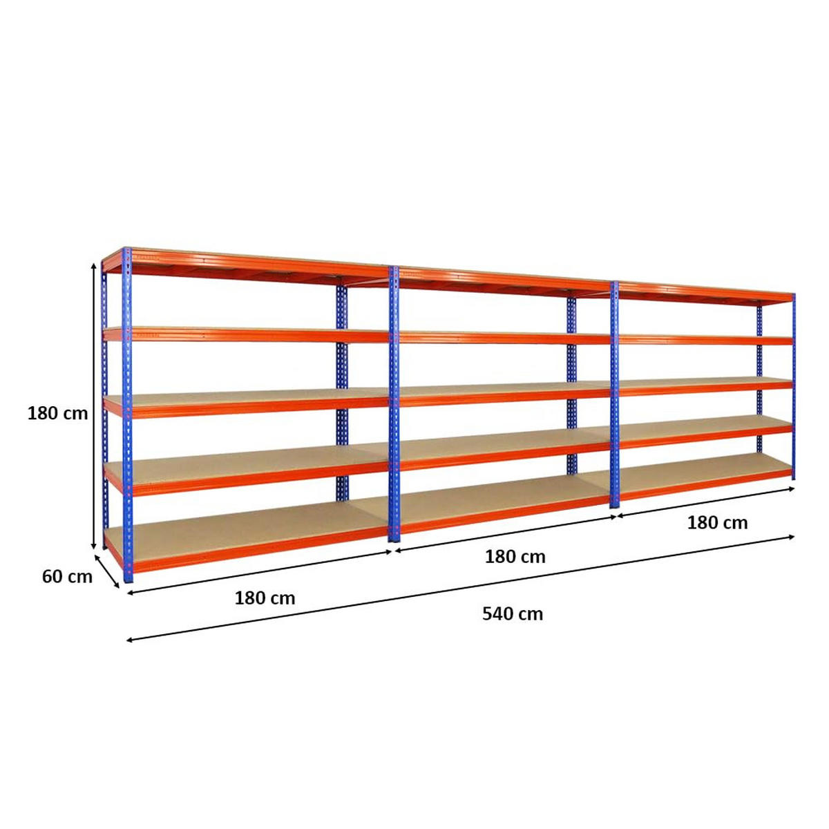SCHWERLASTREGAL Bison 3er-Set mit 3x 200x200x60 cm 5 Fachböden Fachlast 600 kg Blau-Orange - Orange, Metall (600/200/60cm) - PROREGAL