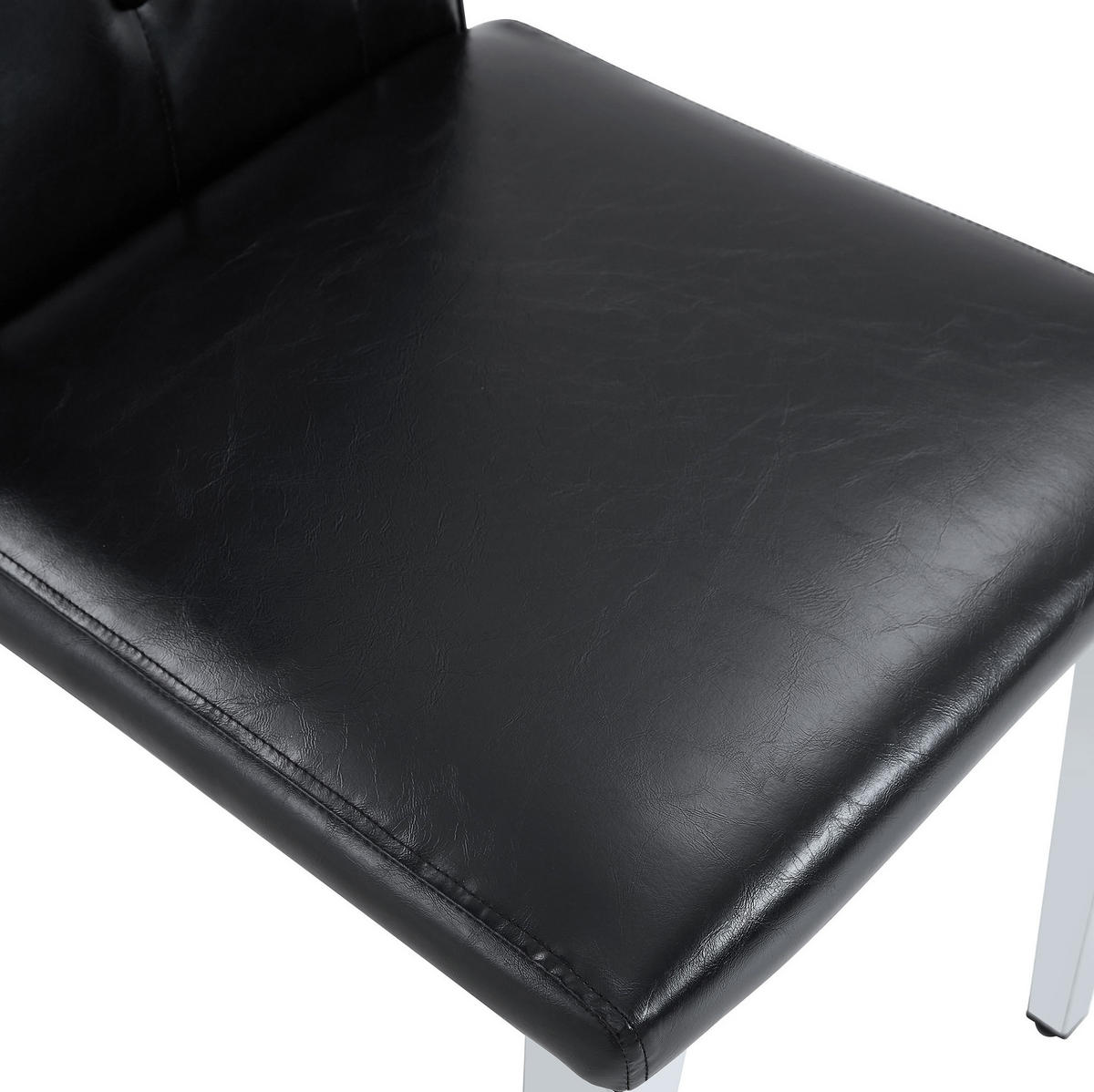 ESSZIMMERSTUHL 4er-Set mit Rautensteppung PU-Leder Schwarz Silber - Schwarz, Metall (46/89/42.2cm) - Meubliv
