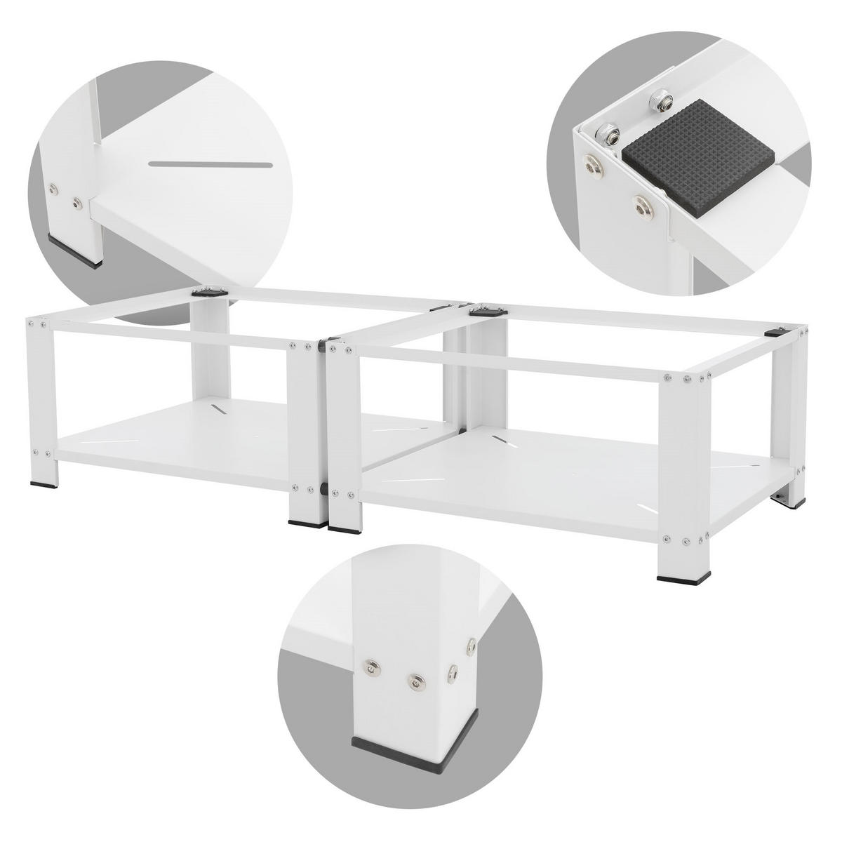 DVOJITÝ PODSTAVEC POD PRAČKU se 2 policemi, bílý, 128 x 54 cm, z oceli - bílá, kov (128/32/54cm) - ML-DESIGN