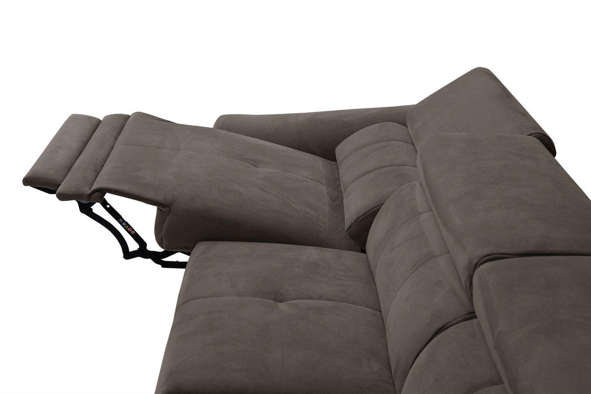 ECKSOFA LARS 5-Sitzer, 1 Relax, verstellbare Kopfstützen, taupe - Taupe/Schwarz, Holzwerkstoff/Textil (284/201cm) - Courtois Laville