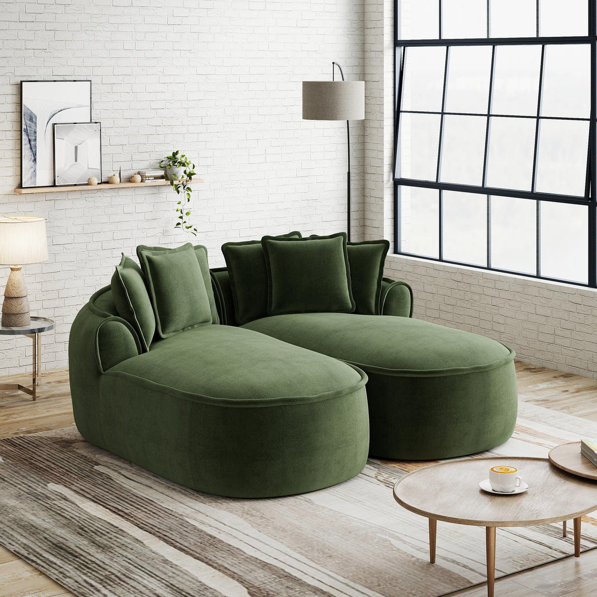2-SITZER Sofa 184x164x67 cm aus Chenille-Stoff rahmenlos modular, grün - Grün, Textil (164/67/184cm) - Luhomfu