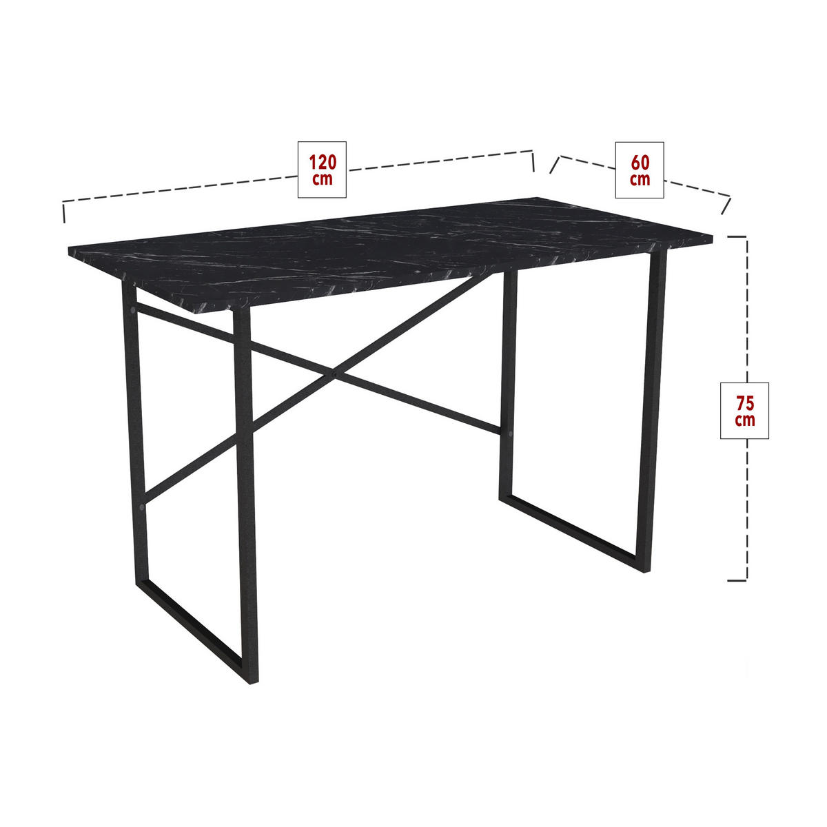 SCHREIBTISCH Tjeldsund - Schwarz, Holzwerkstoff/Metall (60/120/75cm) - [en.casa]