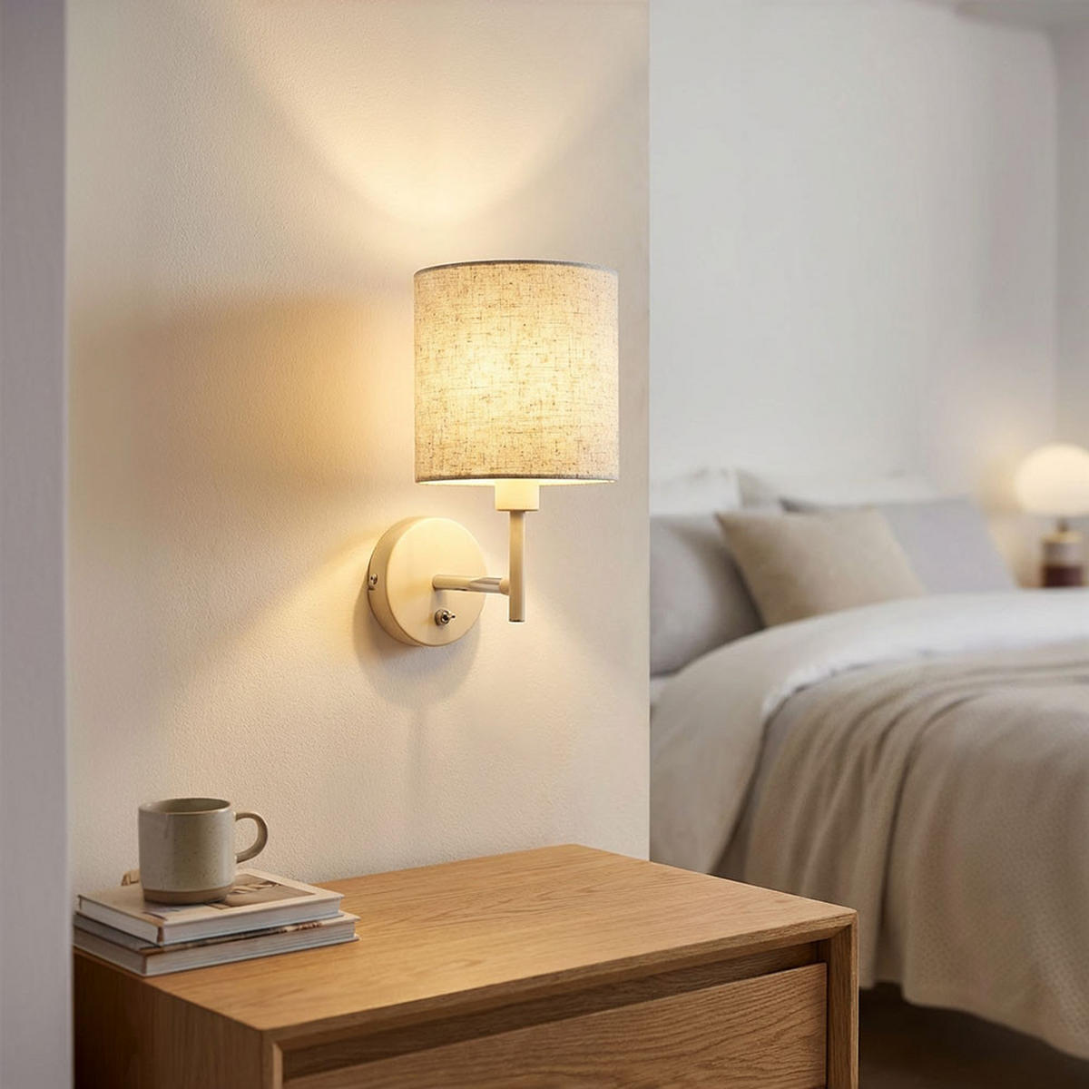 WANDLEUCHTE Metall Sand, Textilschirm, Kippschalter - Bernsteinfarben, Metall (15/26/20cm) - Globo Lighting