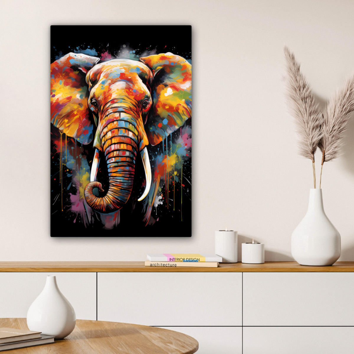 LEINWANDBILD Elefant - Graffiti - Schwarz - Tiere - Farben 40x60 cm - Schwarz, Textil (40/60cm) - MuchoWow