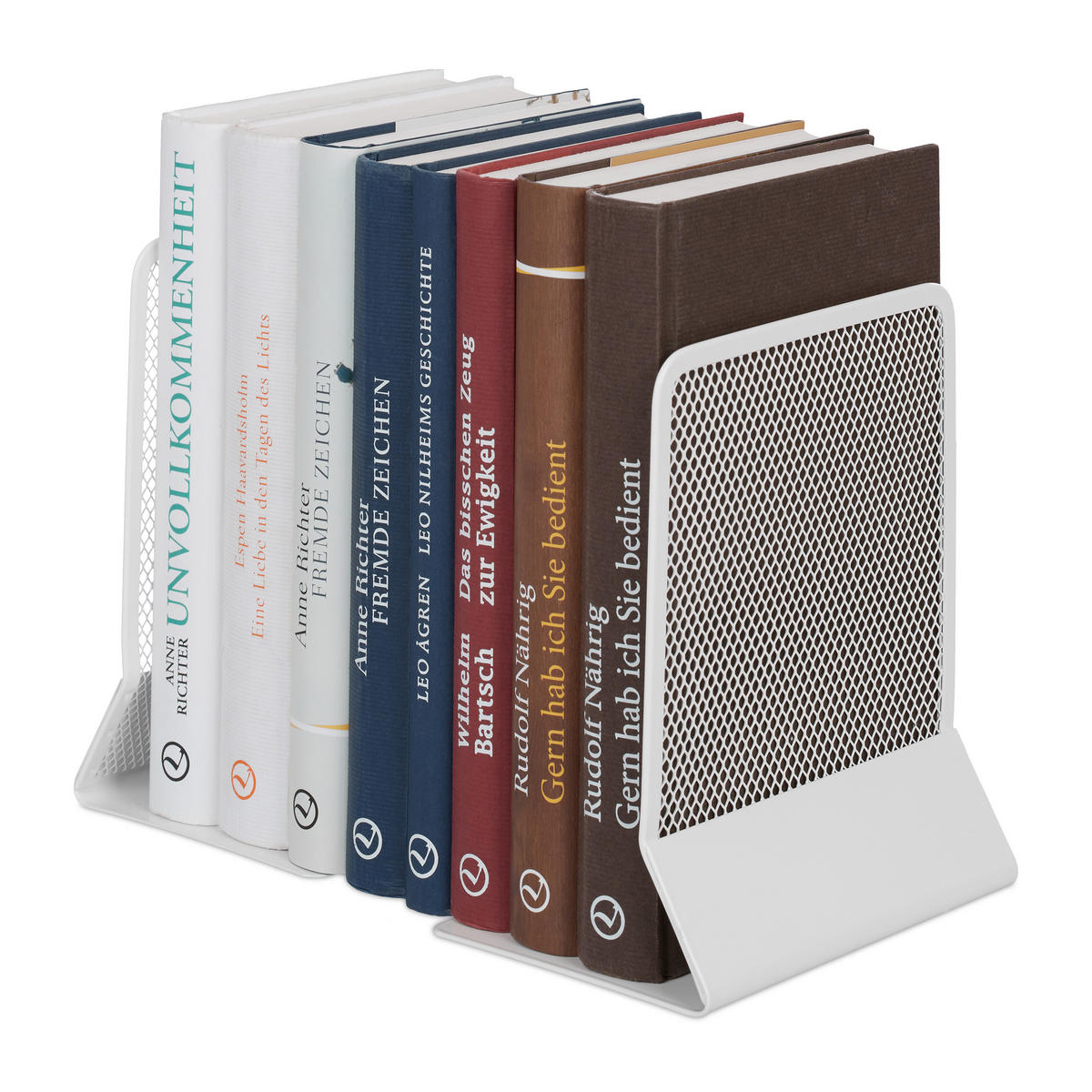 2XSTOJAN na knihy - biela, kov (13.5/17/10.5cm) - Relaxdays