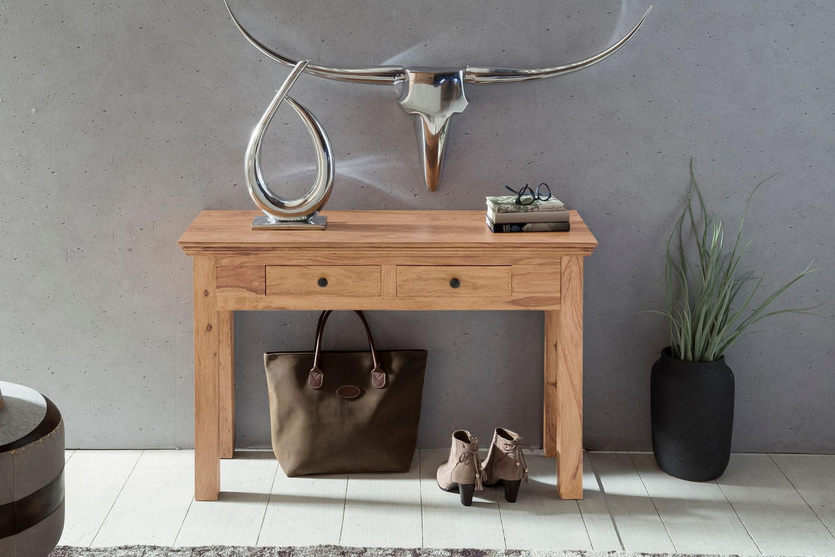 KONSOLENTISCH – Akazie Massivholz, 110x40 cm, Landhausstil, platzsparend - Braun, Holz (40/110/76cm) - KADIMA DESIGN