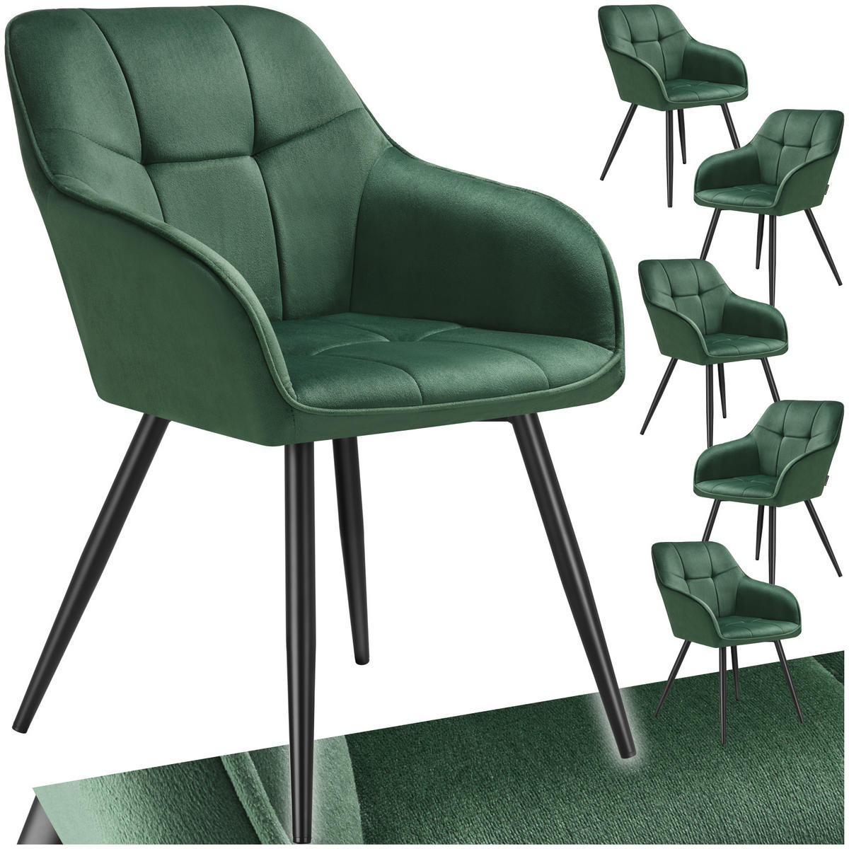 ESSZIMMERSTUHL 6er Set Marilyn 58 x 62 x 82 cm dunkelgrün/schwarz - Dunkelgrün/Schwarz, Kunststoff (58/82/62cm) - tectake