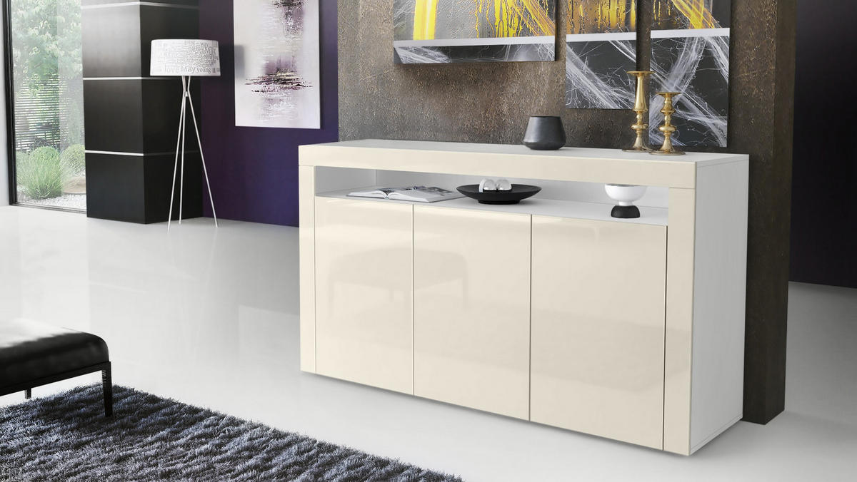 SIDEBOARD Valencia Creme Hochglanz / Creme Hochglanz - Creme, Holzwerkstoff (155/92/40cm) - Vladon