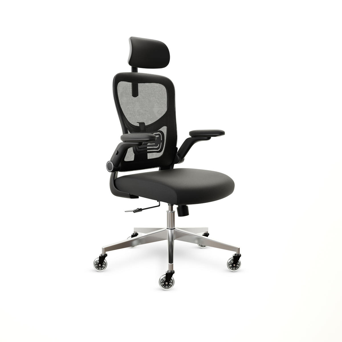 Bürostuhl SmartSeat Schwarz - Silberfarben/Schwarz, Kunststoff/Textil (70/142/70cm) - Clouvou