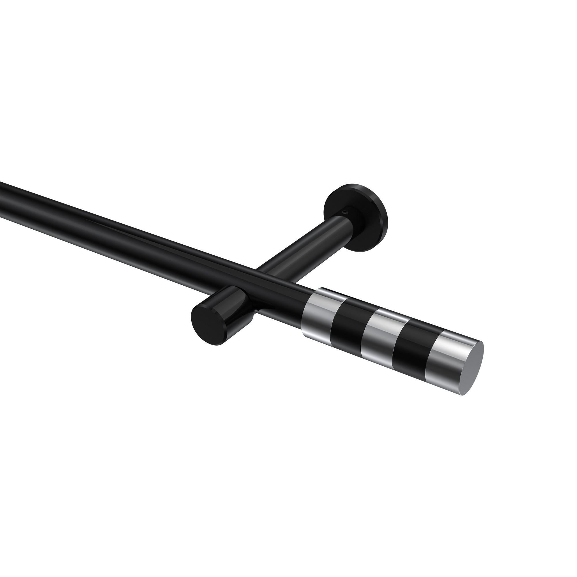 GARDINENSTANGEN-SET Prestige Mavell 100 cm, 1-läufig (ohne Ringe), 20 mm Ø Schwarz - Chromfarben/Schwarz, Metall (100cm) - INTERDECO