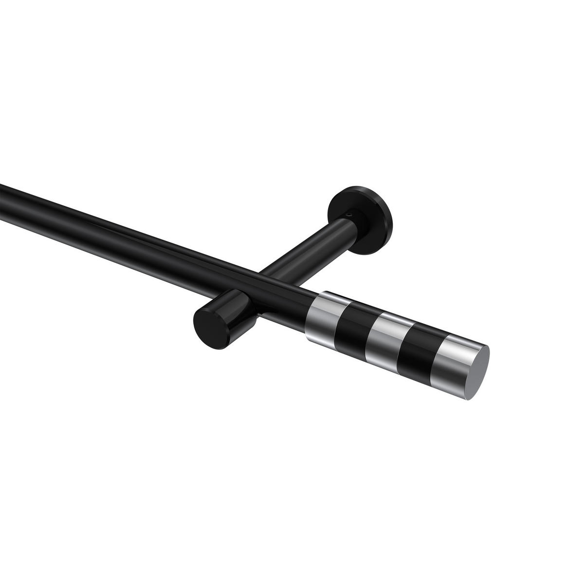 GARDINENSTANGEN-SET Prestige Mavell 480 cm (geteilt in 3 x 160 cm), 1-läufig (ohne Ringe), 20 mm Ø Schwarz - Chromfarben/Schwarz, Metall (480cm) - INTERDECO