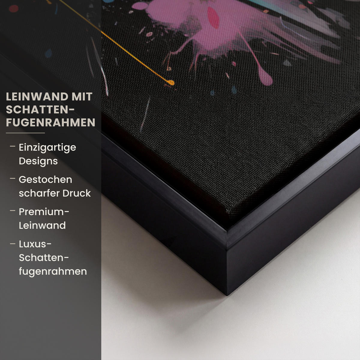 LEINWAND Bilder mit Rahmen - Elefant - Graffiti - Schwarz - Tiere - Farben - 40x60 - Schwarz, Textil (40/60cm) - MuchoWow