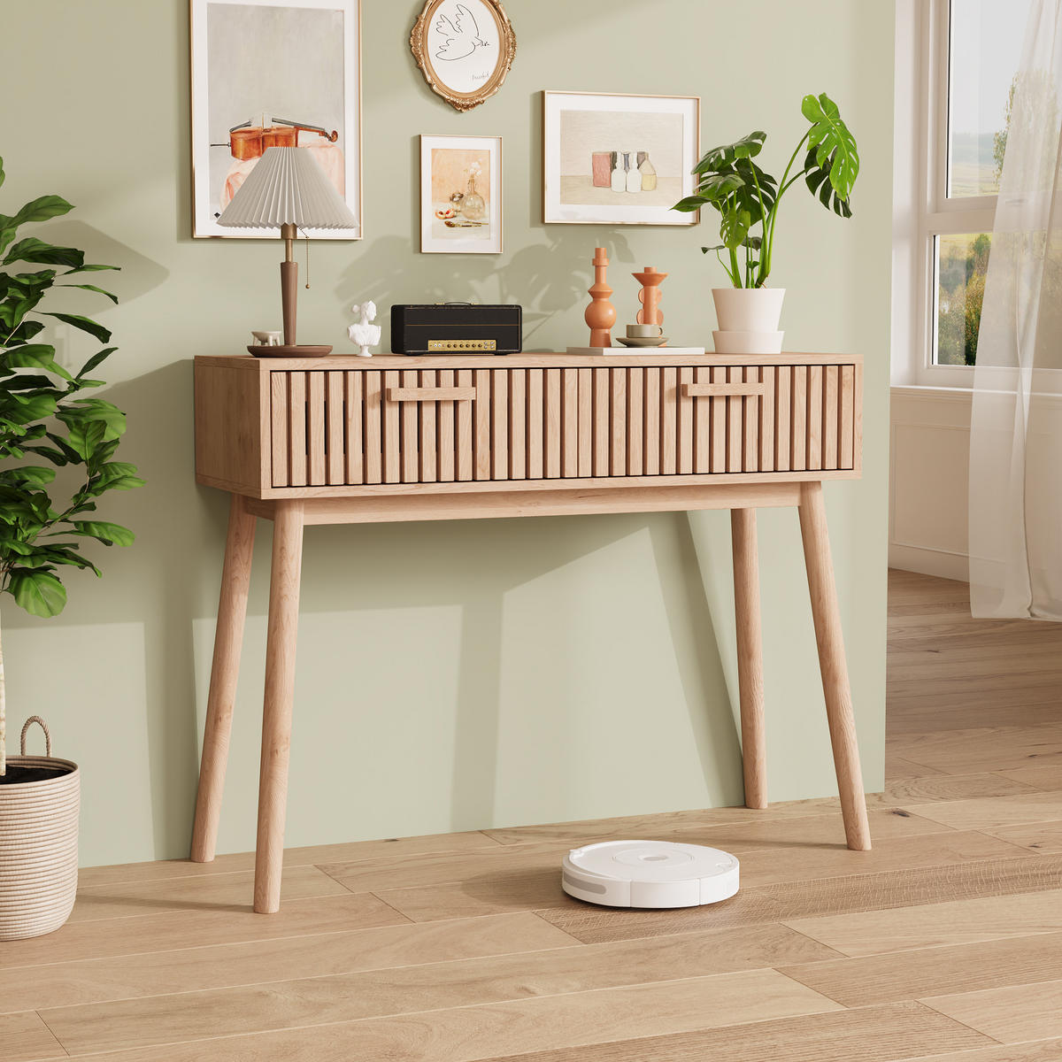 KONSOLE geriffelt Holz braun - Naturfarben, Holz (35/80/100cm) - LEBENLANG