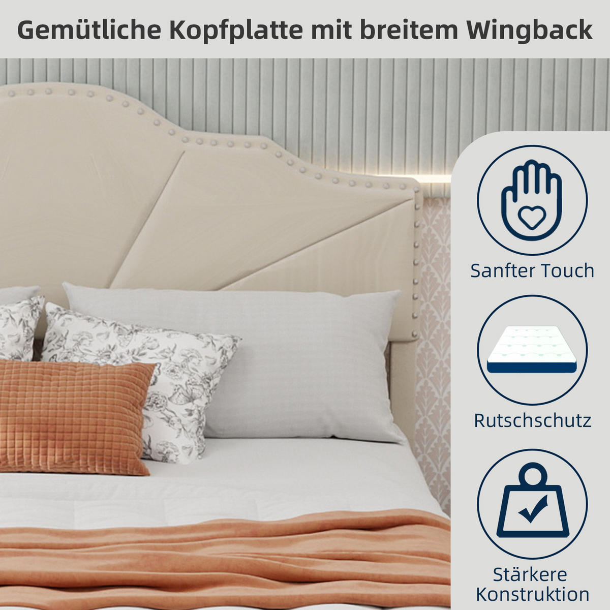 POLSTERBETT 160/200 cm in Beige Stoff mit Gepolstertem Kopfteil - Beige, Holzwerkstoff/Textil (160/200cm) - WISHDOR