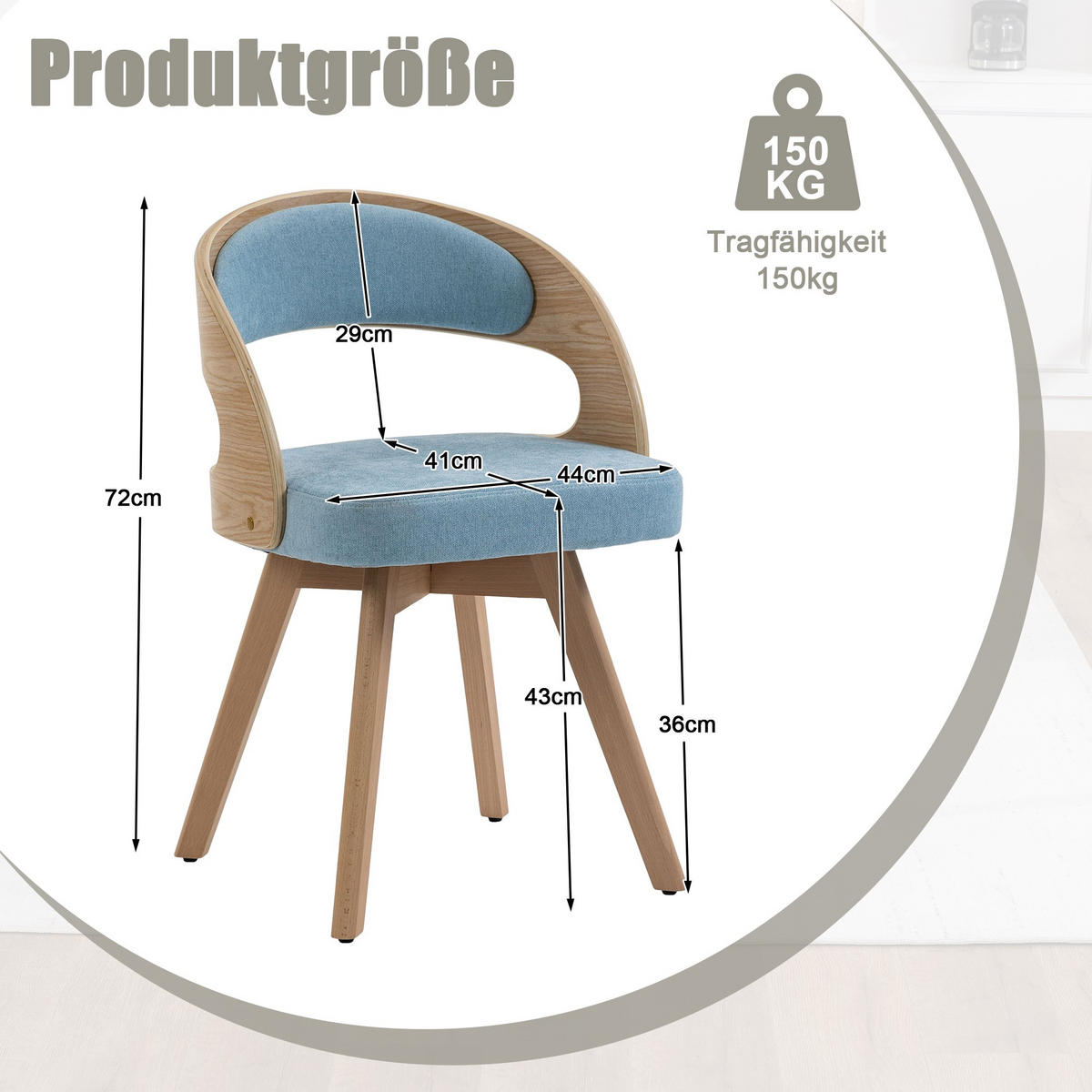 STUHL 2er-Set Esszimmerstuhl,360° drehbar,Massivholzrahmen,Leinenstoff,Blau - Blau, Holz (44/72/41cm) - LVHOM