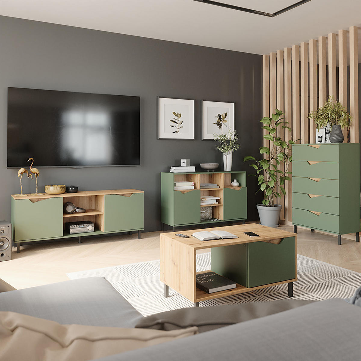 KREDENC Marelle Zelená/umělecká - zelená barva, kompozitní dřevo (76/120/38cm) - Vicco