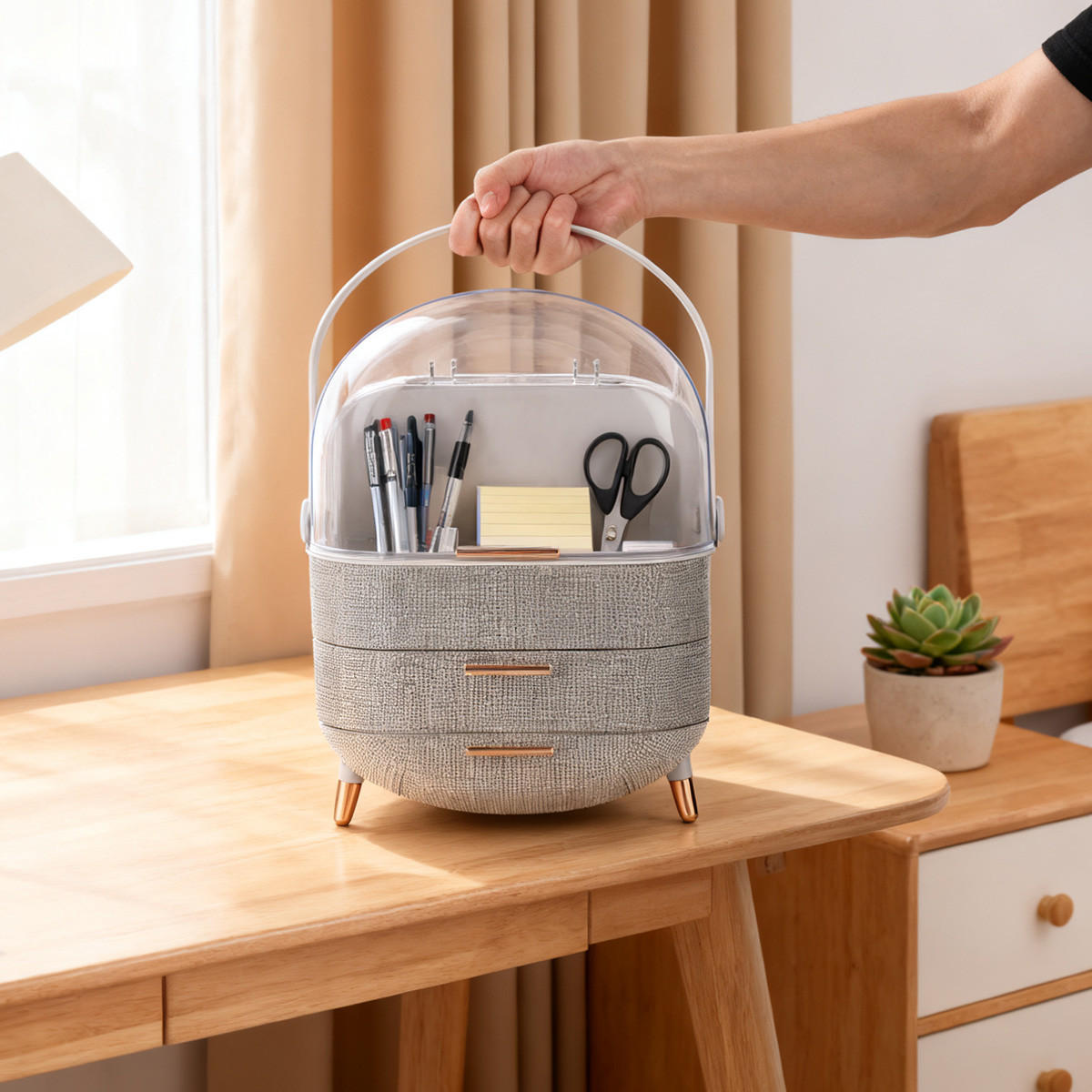 KOSMETIK ORGANIZER Nerida 29/19/38 cm - Silberfarben, Kunststoff (19/38/29cm) - ZMH