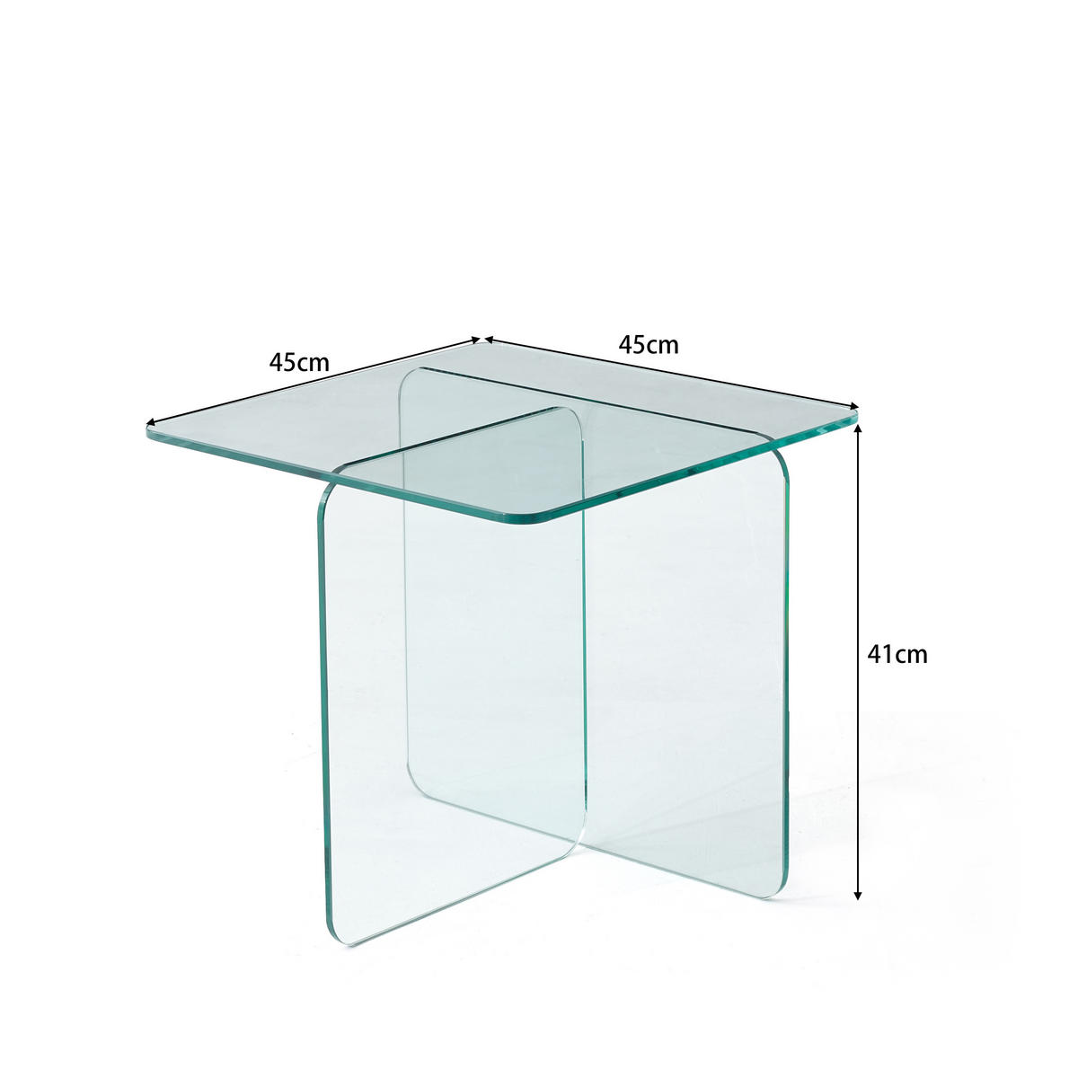 BEISTELLTISCH DE-37401 quadratisch mit gebogenem Glas Transparent - Transparent, Glas (45/45/41cm) - ComfortXL