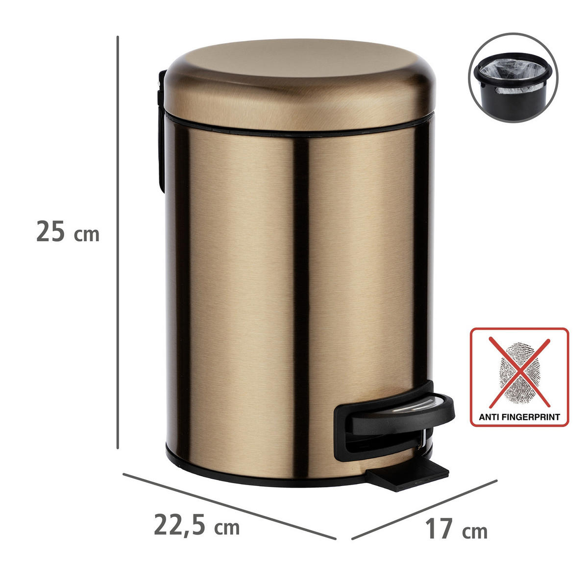 KOSMETIKEIMER kupferfarben Leman 3 l 22,5/17/25 cm - Kupferfarben, Metall (17/25/22.5cm) - Wenko